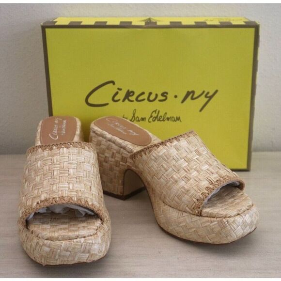Circus NY x Sam Edelman Women Sz 9.5M Bleached Beechwood Raffia Ilyse Sandals - Picture 1 of 11